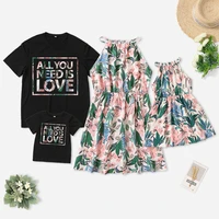 summer family matching outfits sleeveless mother daughter dresses short sleeve father son t shirts flower mommy and me clothes
