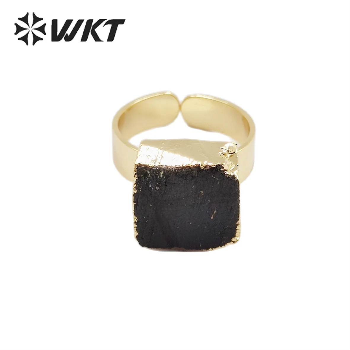 

WT-R439 WKT 2022 Noble style black Tourmaline women wedding gift ring gold-plate hot SALE Rings adjustable ring trend