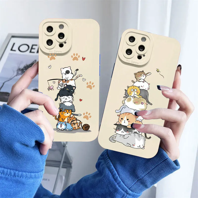 

Stacking Cats Phone Case For iPhone 14 13 12 11 Plus Pro Max X XR XS SE 2020 8 7 Plus Soft Silicone Protective Shell Back Covers