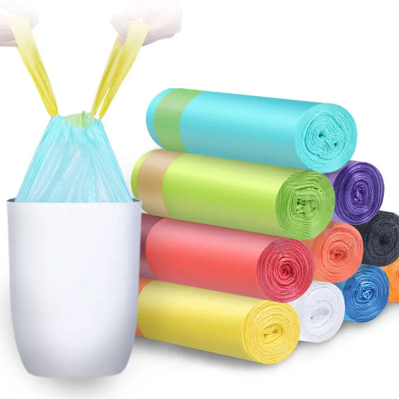 

5PCs Household Thick Drawstring Garbage Bag in Multiple Colors Portable Disposable Kitchen Garbage Bag Plastic Bag
