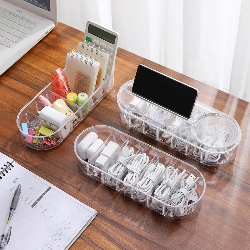 

Data Cable Storage Package Headphon Storage Box for Desk Stationery Multifunctional Headset Remote Control Holder Deskto Storage