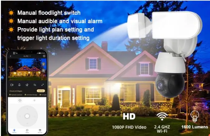 2MP 1080P Tuya  APP Floodlight Full Color Courtyard Lamp IP Camera Warehouse Street Lamp Home Security CCTV Monitor
