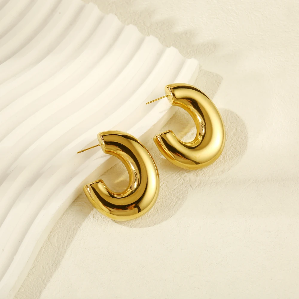 Badu серьги-кольца из нержавеющей стали золотого цвета смелые C-образной формы для