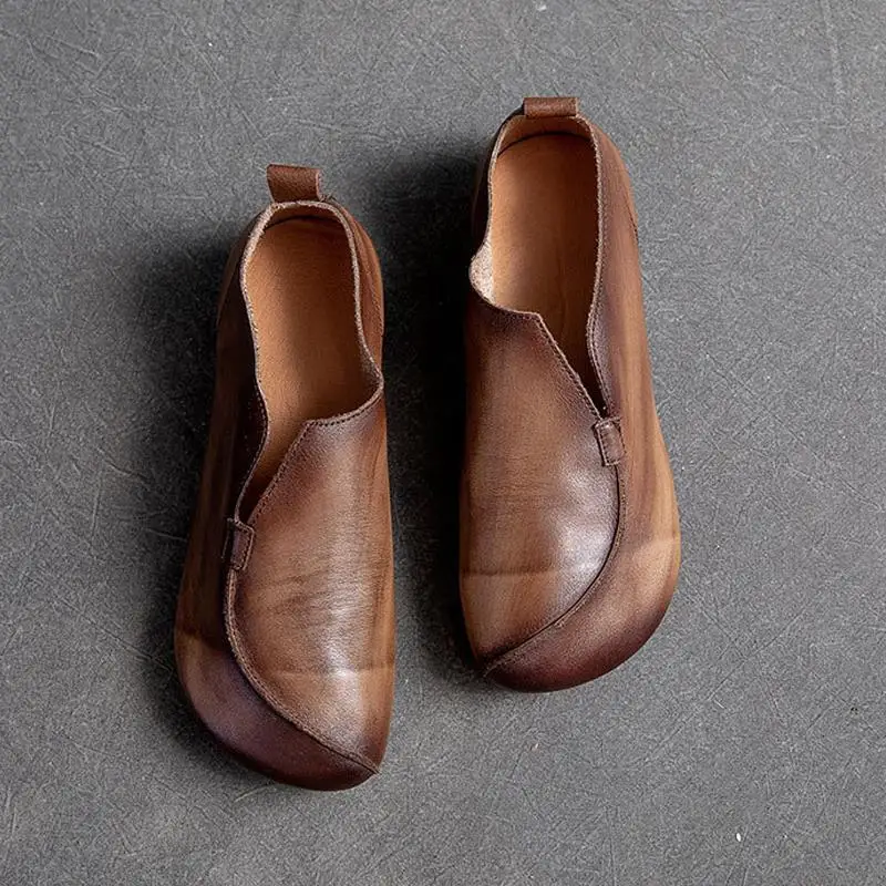 Feerldi Retro Leather Moccasins Woman Designer V neck Patch Ballet Loafers 2023 Newly Round Toe Casual Zapatos Mujer