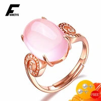 trendy women rings 925 silver jewelry for wedding engagement party oval shape rose quartz zircon gemstones open finger ring gift