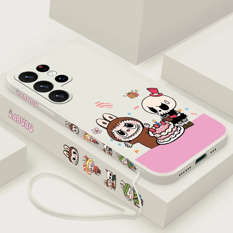 Cute elf L-LABUBU Phone Case For Samsung Note 8 9 10 20 M10 12 13 14 21 30 31S 33 51 52 62 A02S A25 Liquid Left Rope Funda