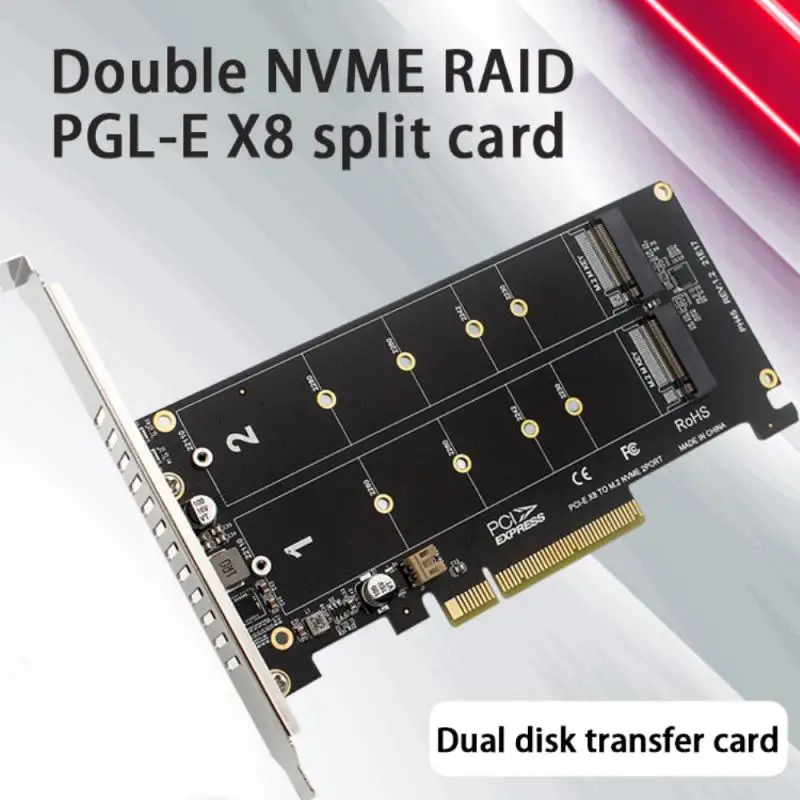 

PCI-E X8 X16 двойная дисковая передающая карта NVME M.2 MKEY SSD RAID рядом с устройствами расширения, PCI-E 2. 0 разделенная карта