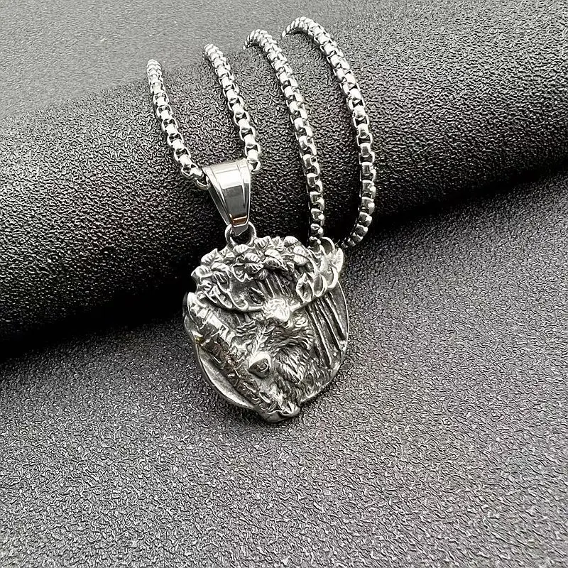 

Titanium Steel elk Head Viking Pendant necklace