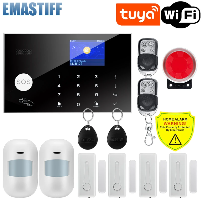 

Беспроводная домашняя система охранной сигнализации Wi-Fi GSM для приложения Tuya Smart Life с датчиком движения, совместима с Alexa и Google
