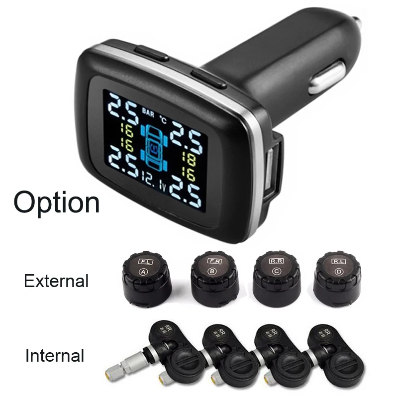 

Smart Car TPMS Tire Pressure Monitoring System cigarette lighter Digital LCD Display Auto Security Alarm Systems Tyre Pressure