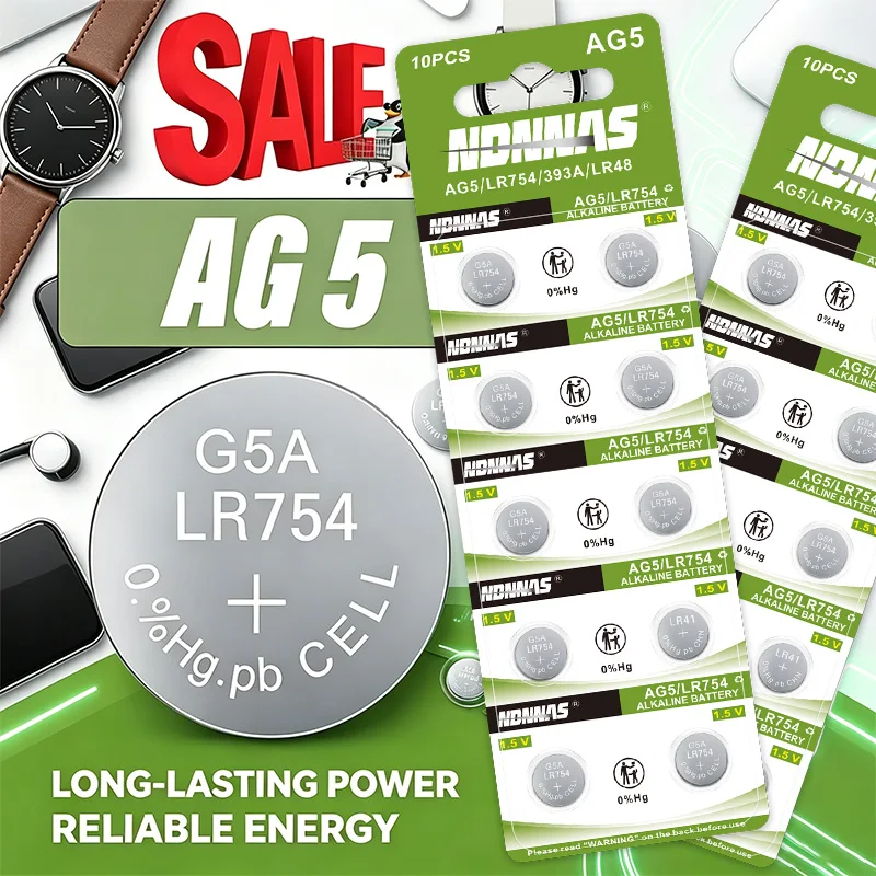 Фото Батарейки-таблетки 1.5V AG5 LR754 SR754 193 393, круглые щелочные батарейки L754 SR754SW LR48 для часов, игрушек, мини-приборов №2