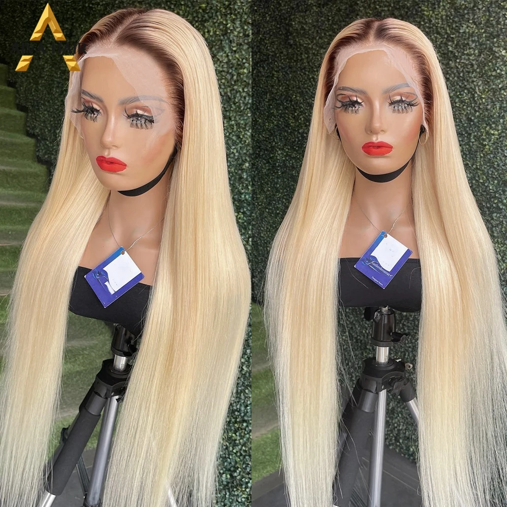 

Ombre Honey Blonde Color Synthetic Straight Wig 30Inch Drag Queen Glueless 13X4 Lace Front Cosplay Wigs For Black Women
