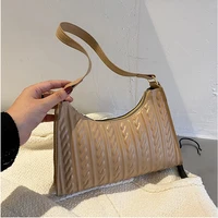 luxury retro shoulder bag for women new fashion pleated pu leather armpit handbag solid color underarm bag designer lady purse
