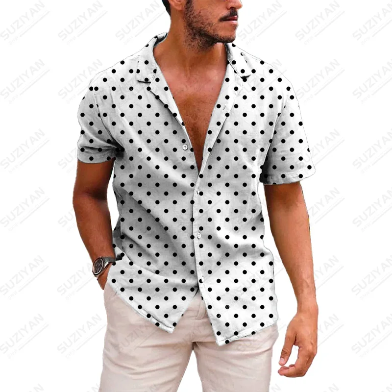 Рубашка мужская с воротником-стойкой свободная полосатая блузка забавным узором