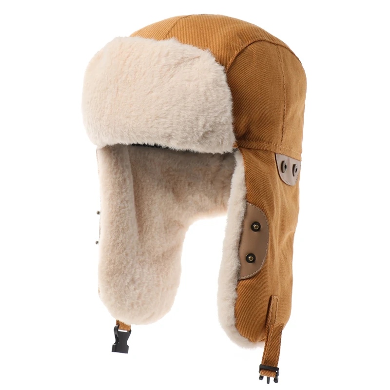 

Men Winter Bomber Hat Trapper Aviator Trooper Earflap Warm Russian Ski Hat Women Faux Fur Windproof Cap Ear Protectors Hats