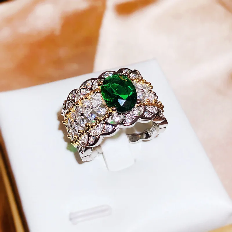 

100% 925 Silver Sterling Pure Emerald Ring for Women Fine Anillos De Wedding Bands Natural Emerald Gemstone Ring Females Box