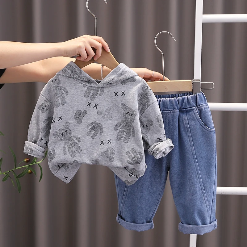 

New Spring Autumn Cotton Boys Clothes Outfit Kids Baby Sports Hooded Tops Pants 2pcs Sets Fashion Children Casual Tracksuits