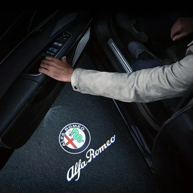 Фото 2 шт. светодиодных проекторов логотипа автомобиля для Alfa Romeo Giulietta 2011-2019, Giulia Stelvio 2017-2023, приветственные лазерные фонари (Ghost Lights) №3