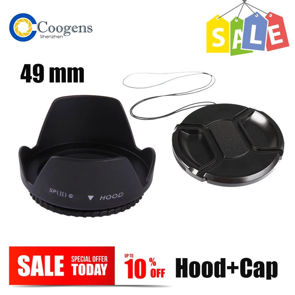 

49mm Flower Lens Hood Screw Mount + Anti-Lost Cap for Canon EOS Nikon Pentax Sony Fujifilm NEX-C3 6 7 NEX-5T NEX-5N DSLR Camera