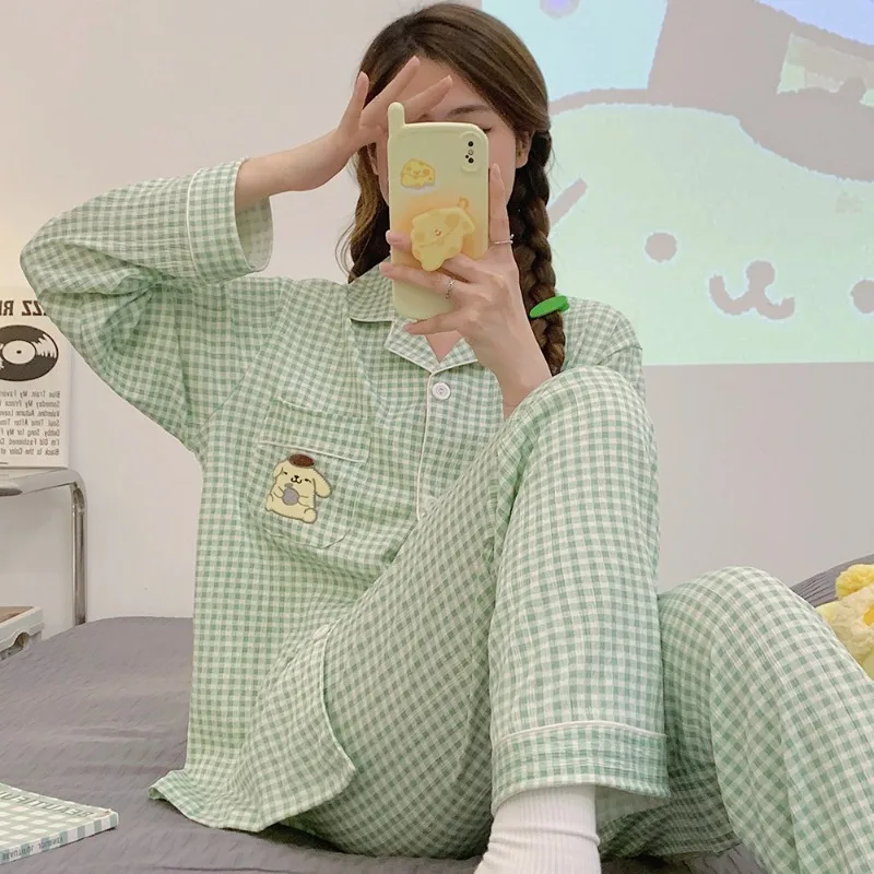 

Sanrio Anime Cartoons Cotton Kawaii Pompompurin Fall Long Sleeve Cardigan Young Girl's Heart Pajama Set Sweet Ins Home Clothes