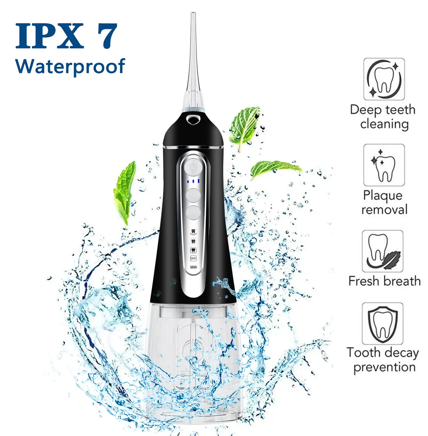 

Ирригатор для полости рта, 320 мл, 4 насадки, IPX7