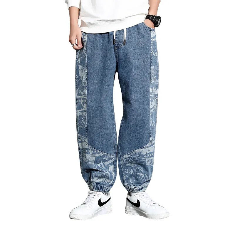 Men's Clothing Cotton Trousers with Footprint Flower Jeans Men's Loose Leisure Korean Version Gradual Change Long  Young Pants