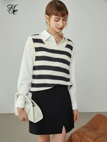 fsle women knitted vest women round neck striped knitted vest autumn black white outer fashion yarn material sweater vest