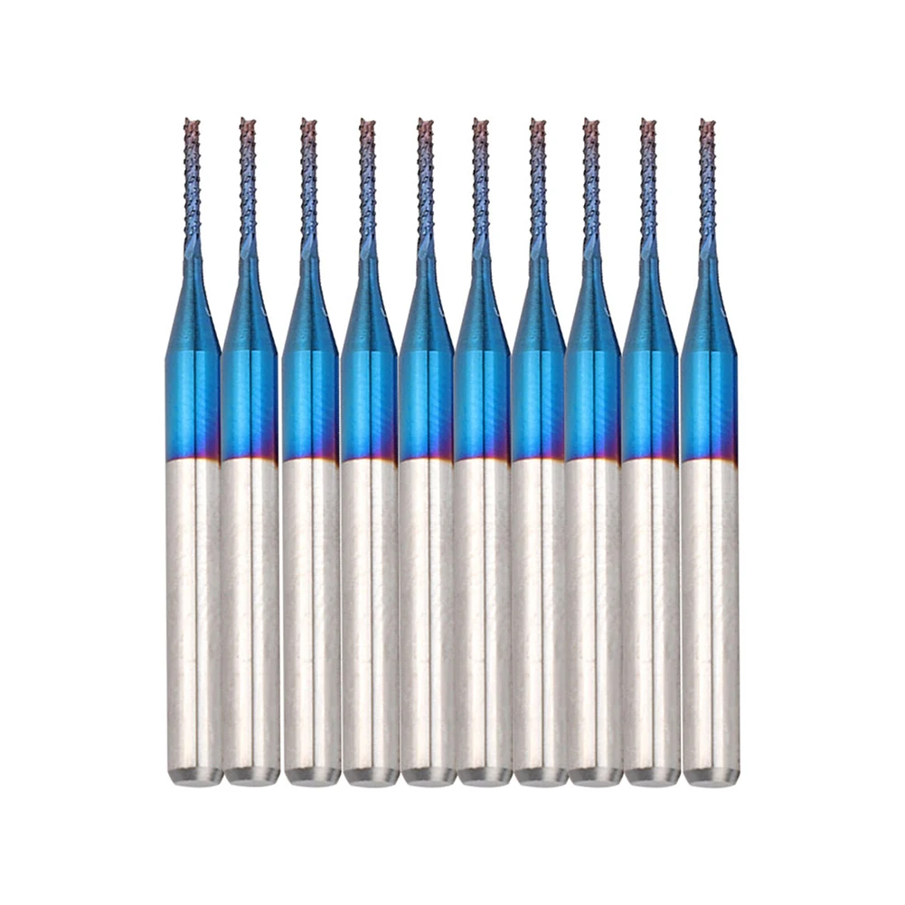 

10pcs 1mm Milling Cutter Carbide Router Cutting Bit Blue Corn End For PCB SMT CNC Mold Engraving Plastic Cutting Tool
