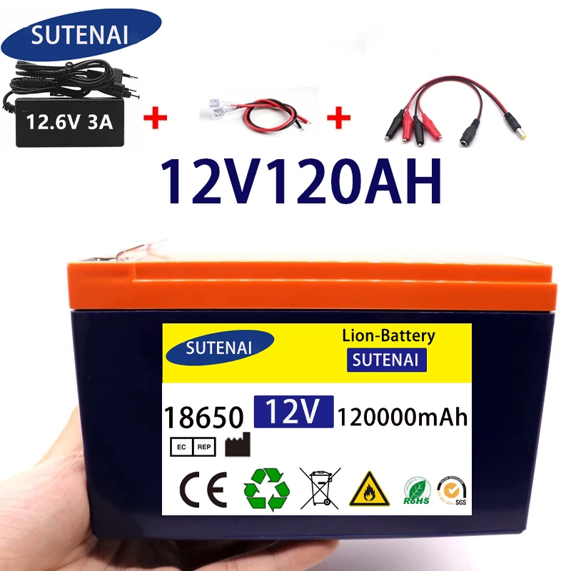 

NEW 12V 120Ah 18650 lithium battery pack built-in high current 40A Solar street lamp, xenon lamp, backup power supply, LED