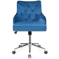 Office Chair Swivel Adjustable Modern Mid-Back Tufted Accent Home Task Chair Executive Chair with Soft Seat Blue Velvet Fabric
