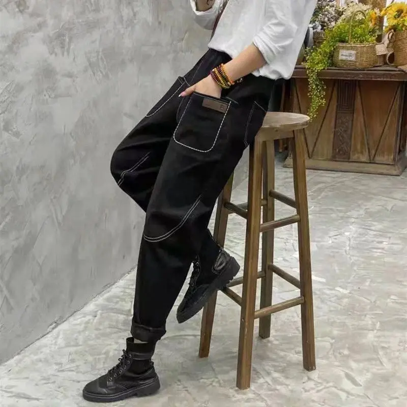 Брюки женские демисезонные с высокой талией эластичные свободные