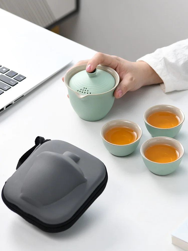 Керамическая кружка дорожный чайный набор уличный один чайник три чашки ручной