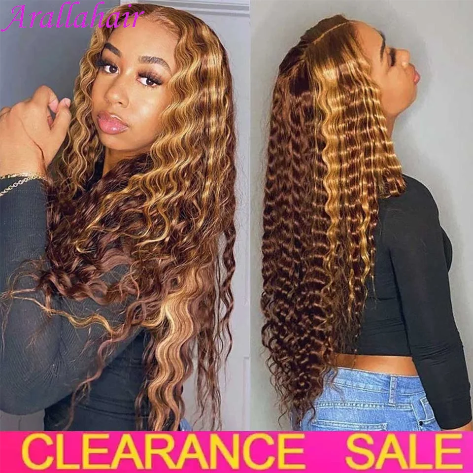 13x4 13X6 Highlight Deep Wave Frontal Wig Honey Blonde Curly Human Hair Lace Front Wig 4X4 HD Lace Closure Wig 180% Density
