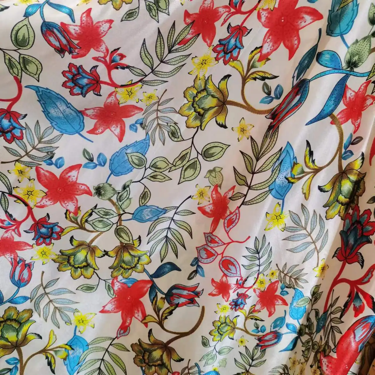 

Flowers Printing Smooth Satin Various Colors Fabric Smooth For Underwear Pajamas Skirt Shirt DIY Materials