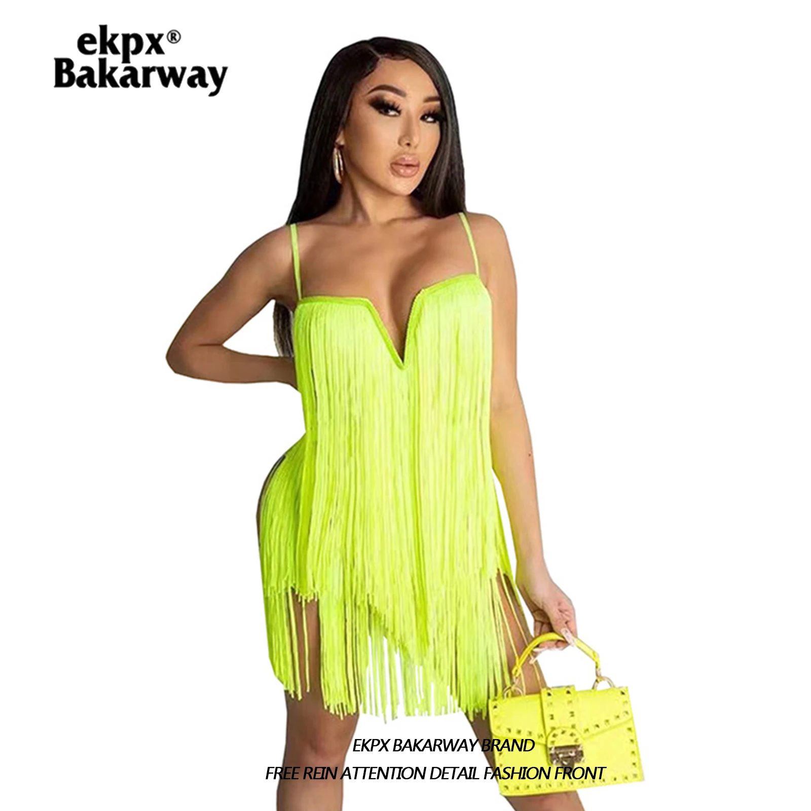 

Новинка лета 2022, женское платье на бретельках, соблазнительное модное платье с бахромой на груди