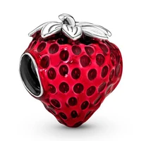 authentic 925 sterling silver moments seeded strawberry fruit charm bead fit women pandora bracelet necklace jewelry