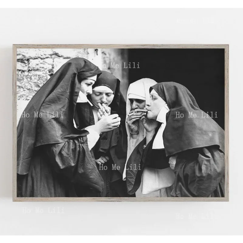 Черно-белый винтажный забавный металлический знак для курения монахини печать