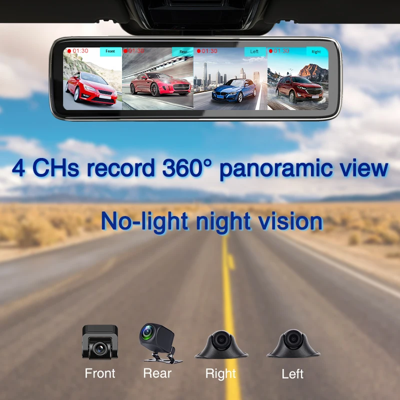 

4g car camera android 9.0 4 cams record wifi gps navigation car video recorder 12inch mirror car DVR fit cmsv6 platform