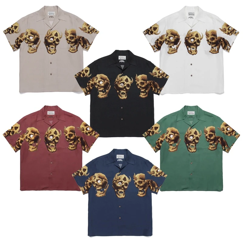 

New WACKO MARIA 21AW 56 TATTOO Shirt Men Women Skeleton Hawaiian Short Sleeve Shirts Tee Gym