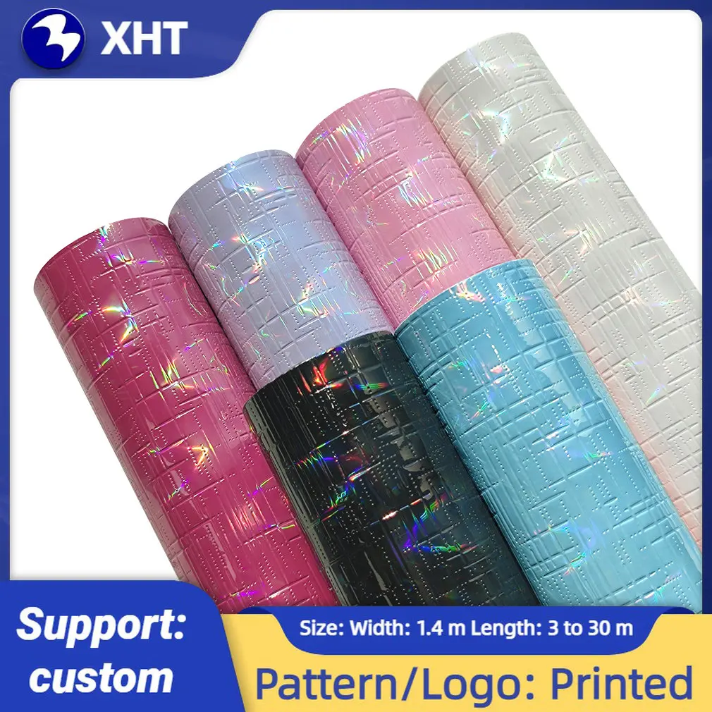 

30*135CM Iridescent Knife-cut Textured Faux Leather Sheets Holographic Smooth Glossy Fabric for Bow Bag Earrings Craft Material