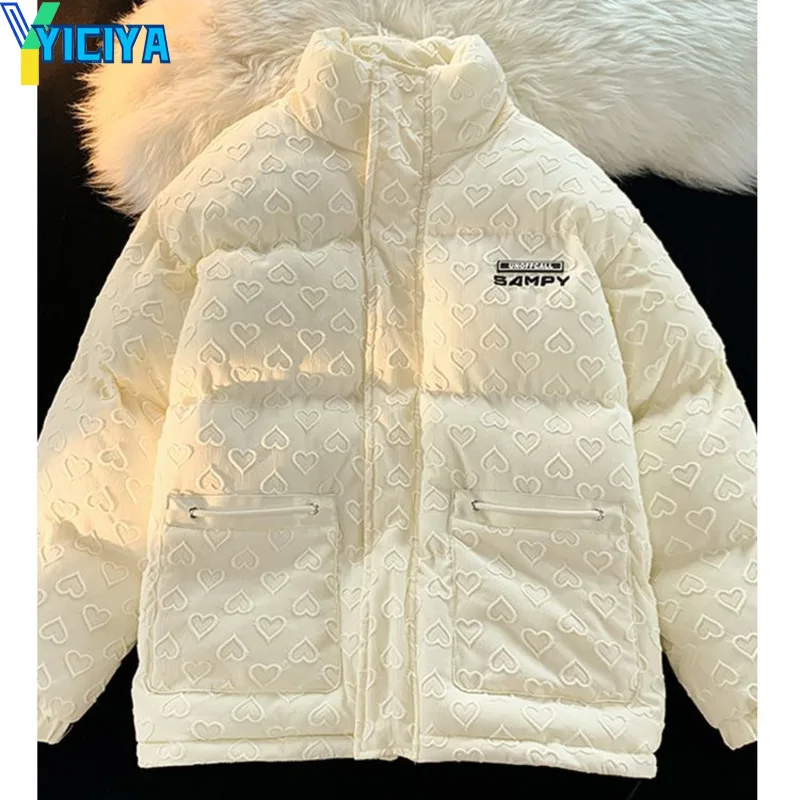 YICIYA Woman's Winter Parkas 2023 Stand Collar Cotton Jacket Tide Casual Loose Wind Thickened Bread Cotton Jacket Coat For Women