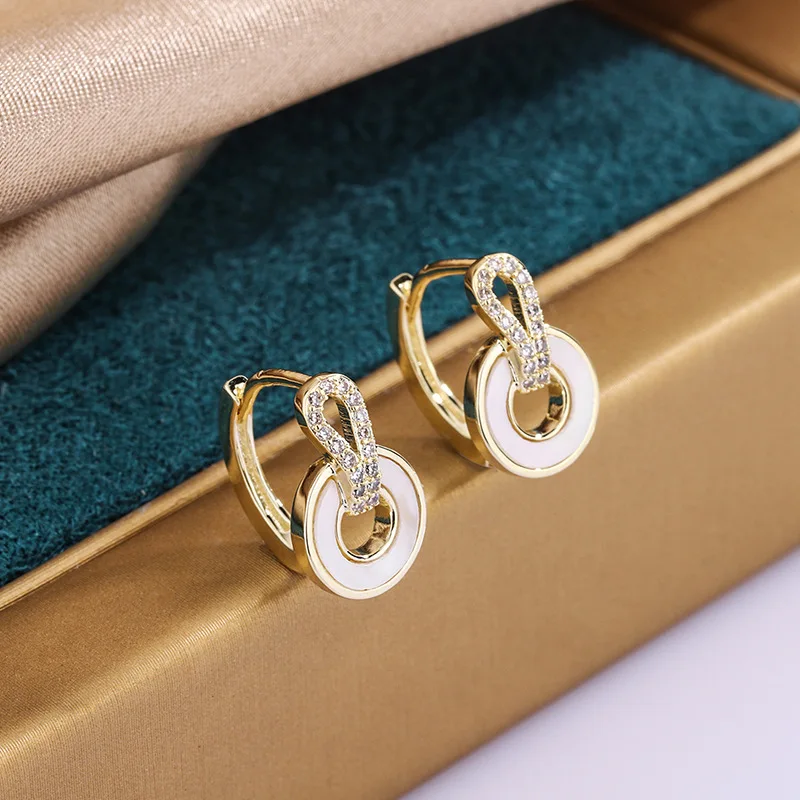 

Zircon Earrings New Natural Shell Series Women's Ear Buckle Fashion Simple All-Match Small Fresh Girl Earrings Earrings Female