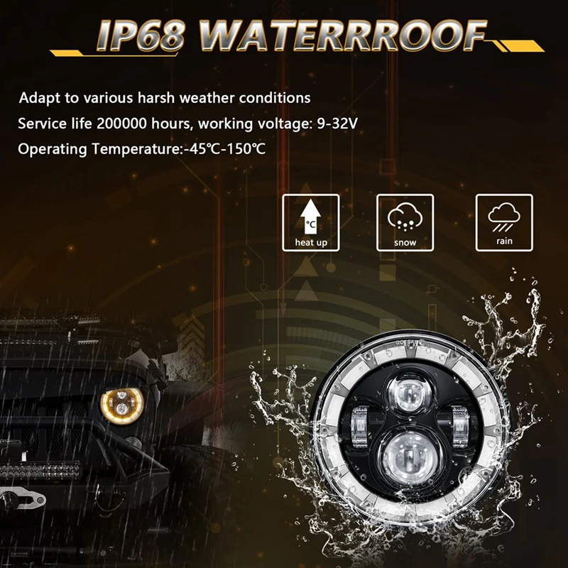 Круглая 7-дюймовая светодиодная фара для бездорожья с дальним ближним светом DRL