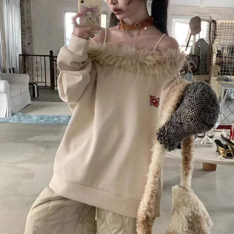 KBQ новый лоскутный свитшот с вышивкой и перьями для женщин пуловер v-образным