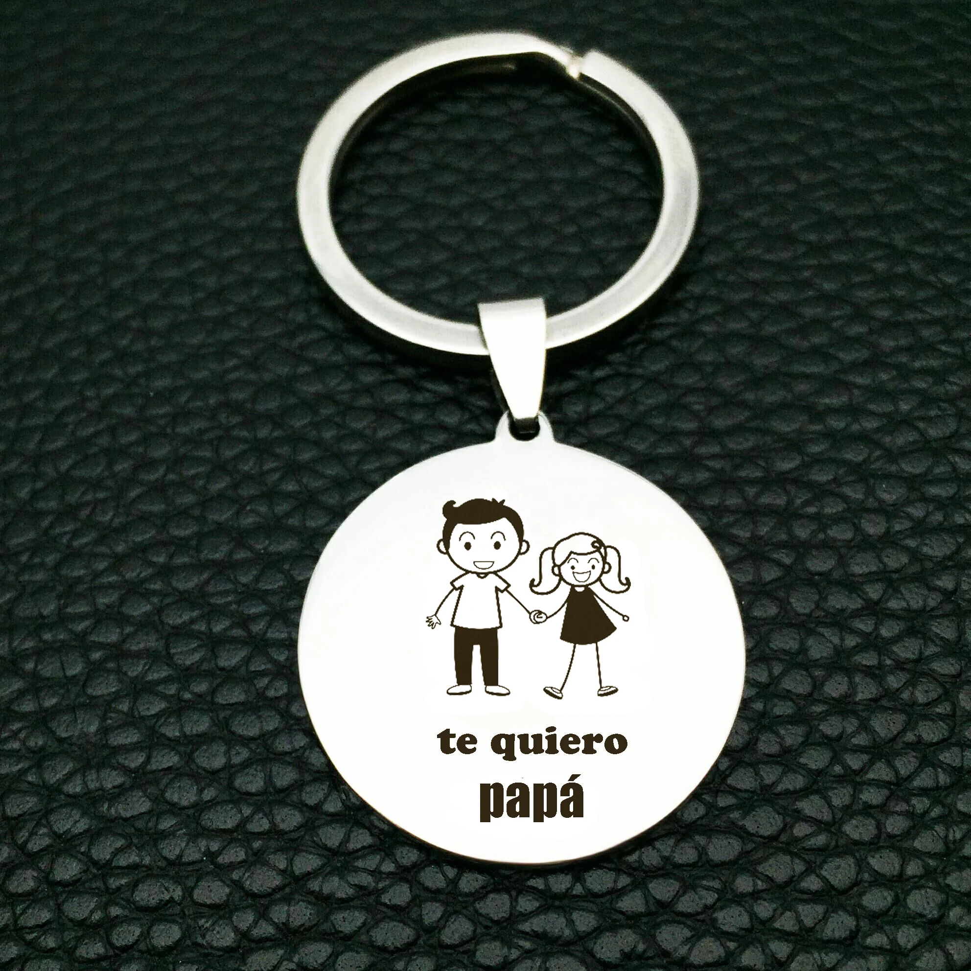 

"te quiero PAPA " Stainless Steel Keychain Simple Round Letter Keyring Fashion Jewelry for Father's Day Gift YP8898