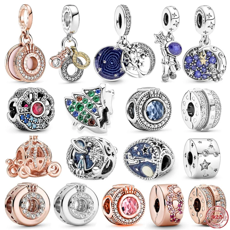 

925 Sterling Silver Delicate Charm Christmas Tree Crown Charm Beads fit Original Pandora Bracelets DIY Women's Jewelry