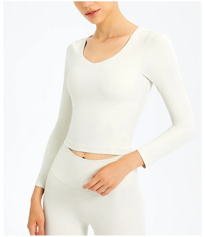 Women's Long Sleeve Top Gym Shirts Yoga Sport Outdoor Jogging Tennis Female T-shirts Fitness Sportswear with Chest Pad Tops