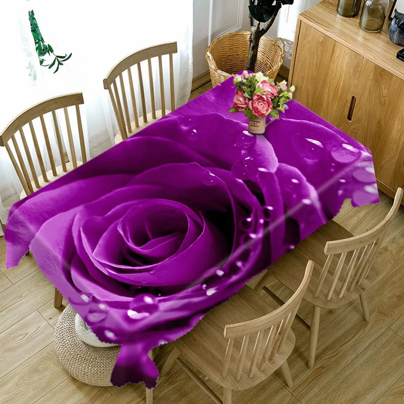 

Beautiful Purple Rose Pattern Rectangular Linen Stain Resistant Tablecloth Home Decor Wedding Party Table Coffee Table Decor