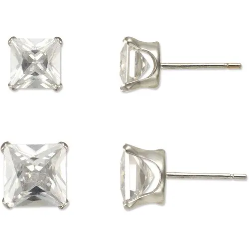 

5mm/6mm CZ 10kt White Gold Stud Earring Set, 2 Pairs