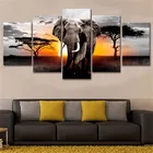 5 панелей, слон, закат, африканская трава, пейзаж, холст, живопись, гостиная, спальня, холст, постер, настенные картины, Декор для дома